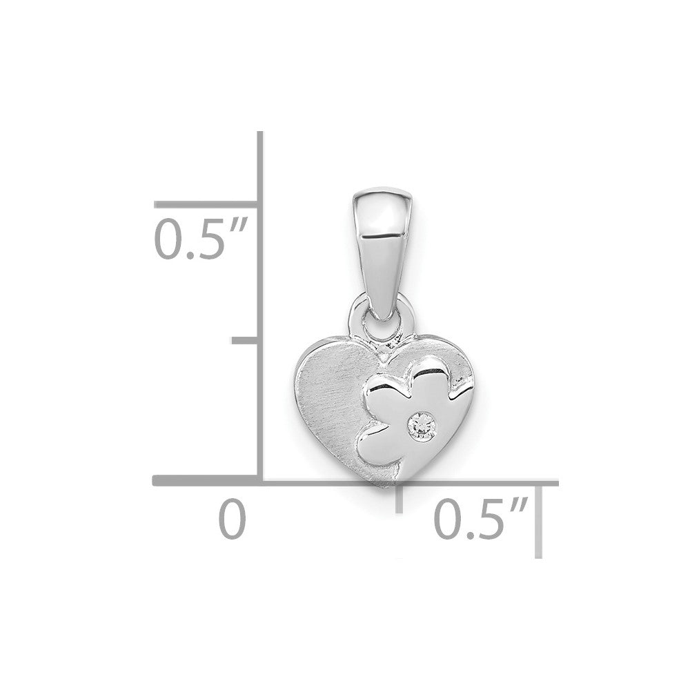 Sterling Silver RH-plated CZ Flower Heart Pendant