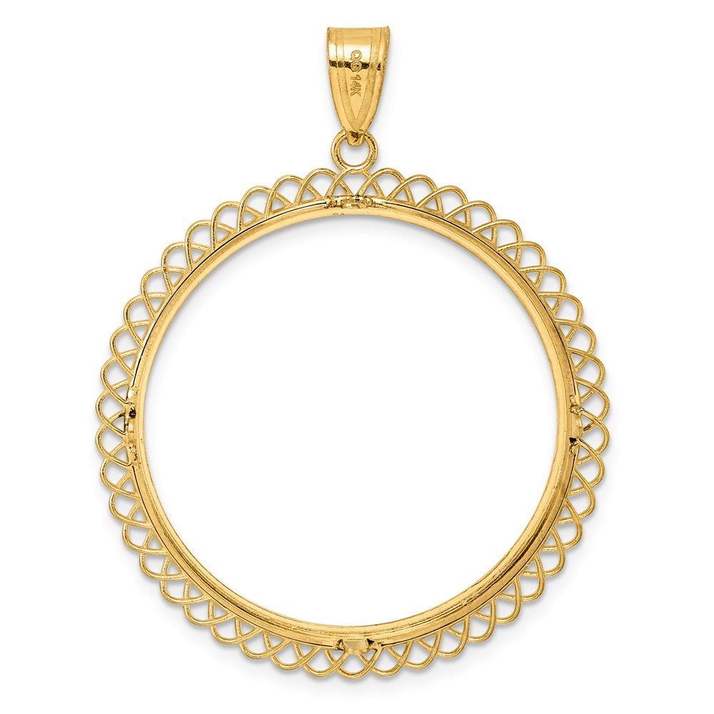 14k Diamond Cut Tilted with 32.0mm Prong Coin Bezel Pendant
