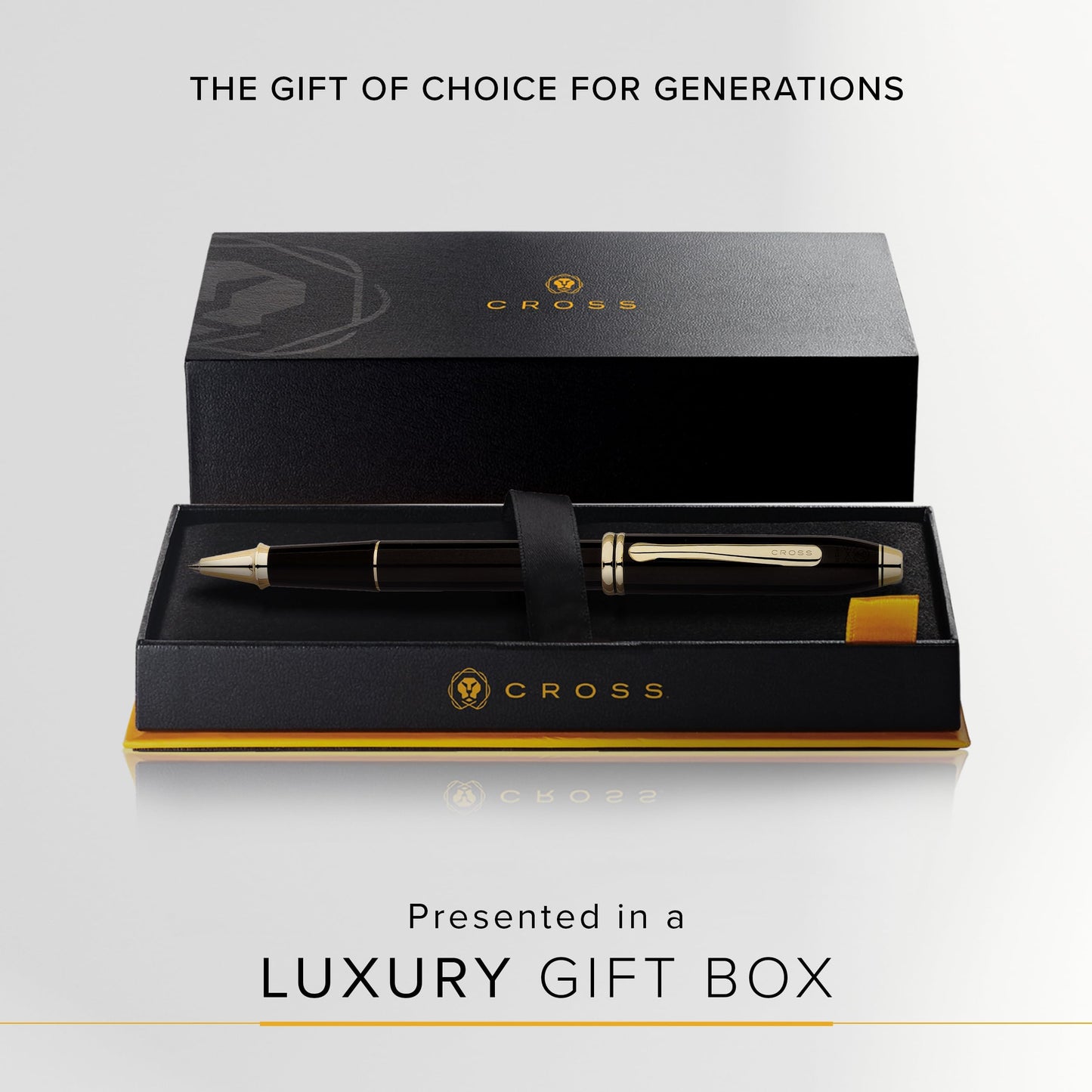 Cross Townsend Refillable Rollerball Pen, 23 Carat Gold-Plated Appointments, Includes Luxury Gift Box - Black Lacquer