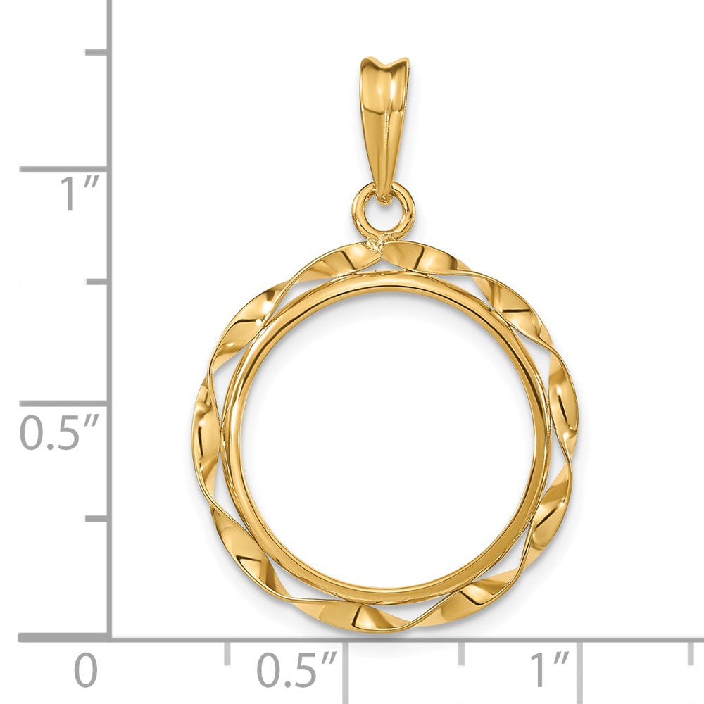 Wideband Distinguished Coin Jewelry 14k Polished Hand Twisted Ribbon 17.8mm Prong Coin Bezel Pendant