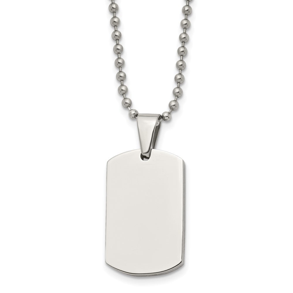 Stainless Steel Brushed & Polished 4mm Reversible Dog Tag 24in Necklace