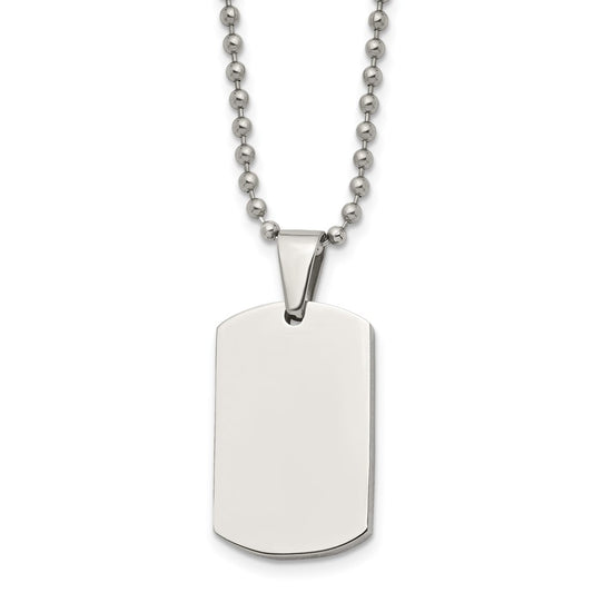 Stainless Steel Brushed & Polished 4mm Reversible Dog Tag 24in Necklace