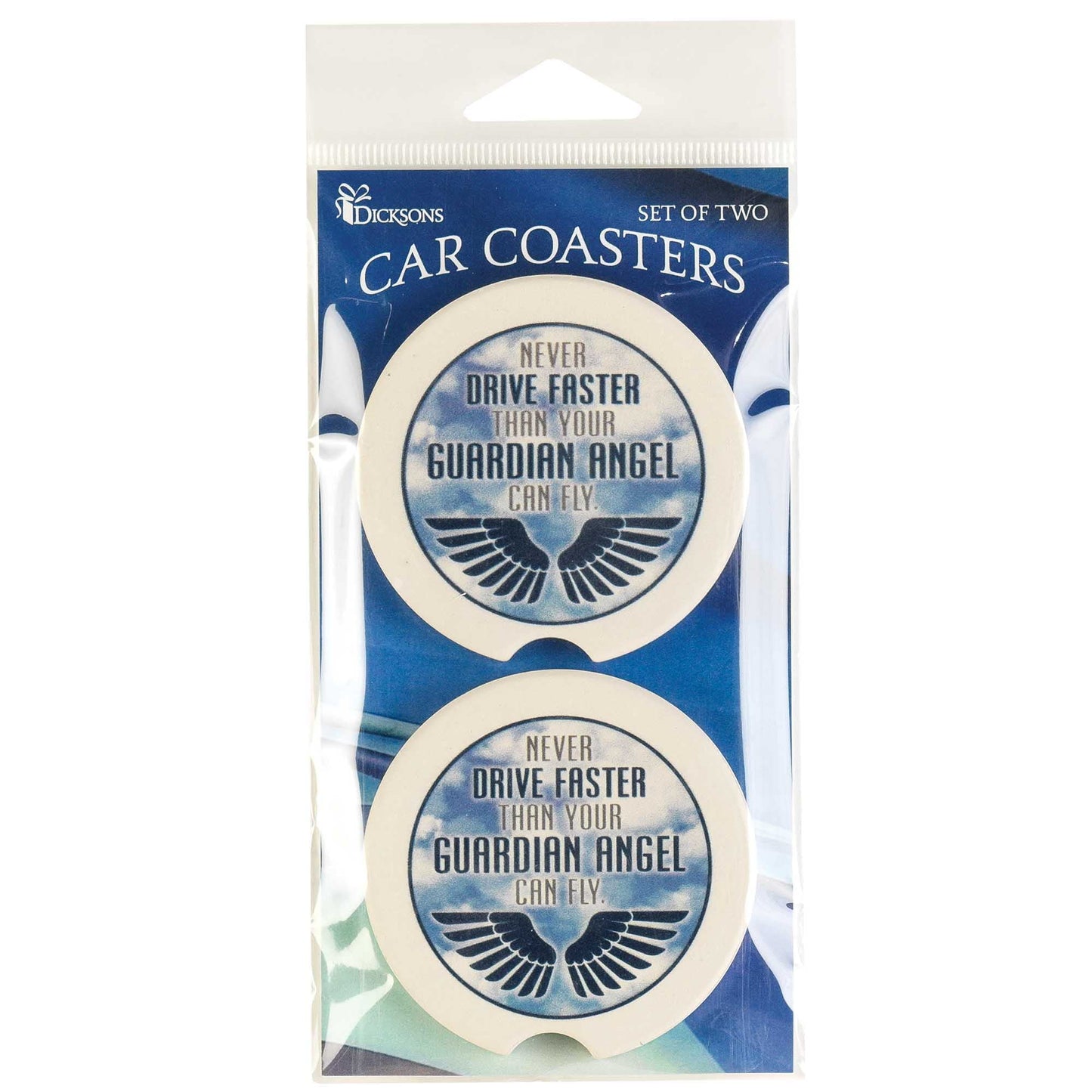 Dicksons CC-12 Guardian Angel Can Fly Blue and White 2.5 Inch Ceramic Car Coasters Pack of 2