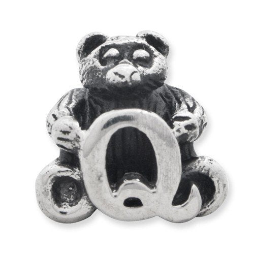 925 Sterling Silver Artisan Oxidized Reflections Letter Name Personalized Monogram Initial Q Bead Charm 7.27x7.27mm Wide