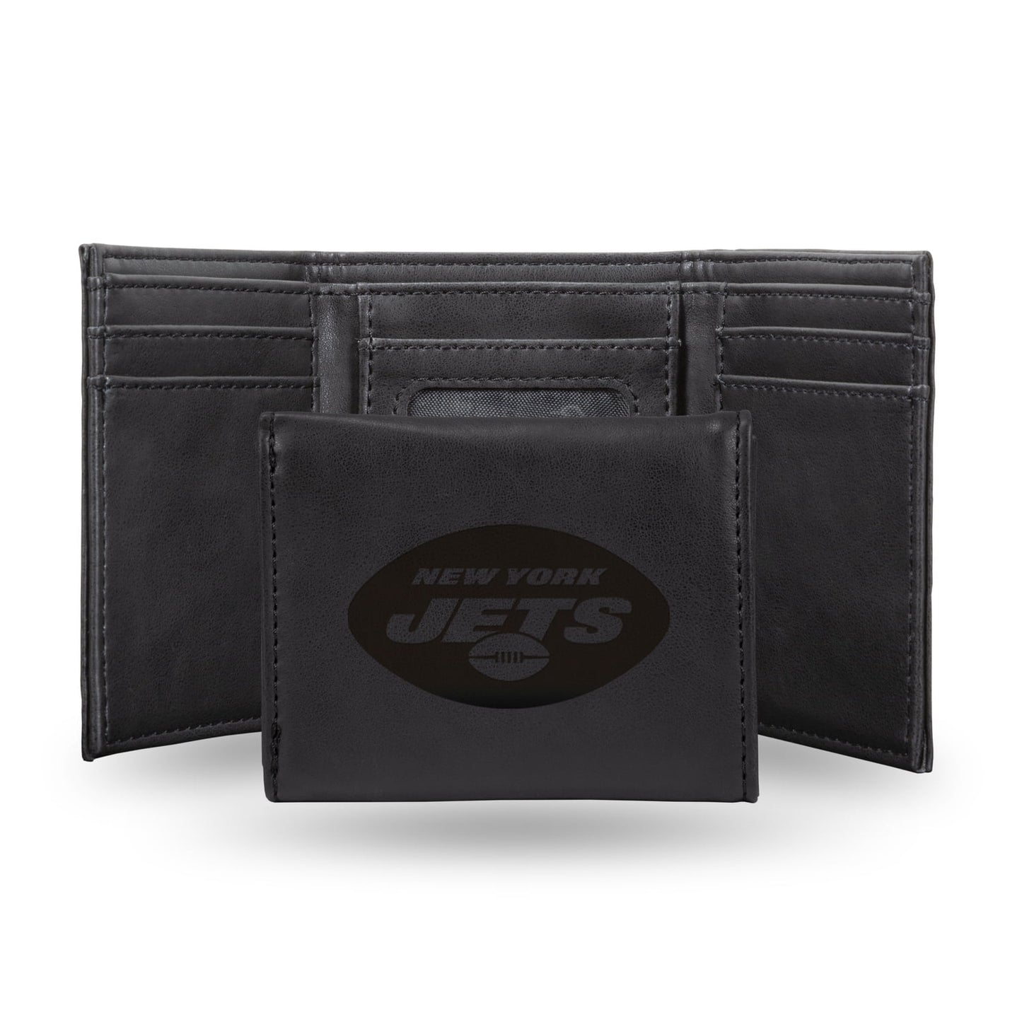 New York Jets Black Laser Engraved Tri-Fold Wallet - Men's Accessory
