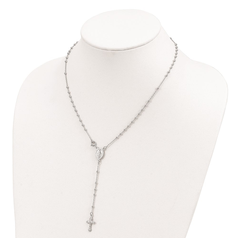 Sterling Silver 18 Rhodium Plated Polished Beaded Rosary 18 Inches