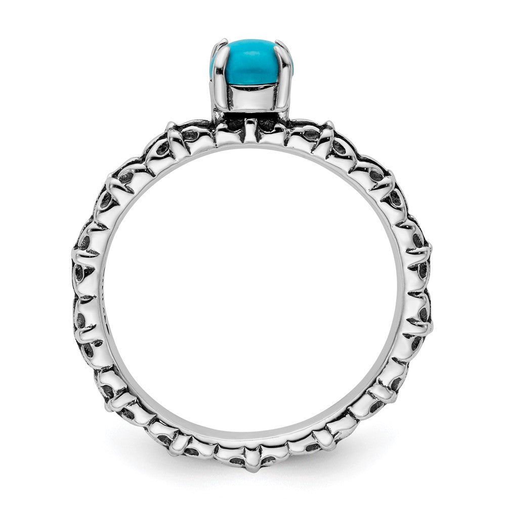 Sterling Silver Stackable Expressions Antiqued Turquoise Ring Size -5