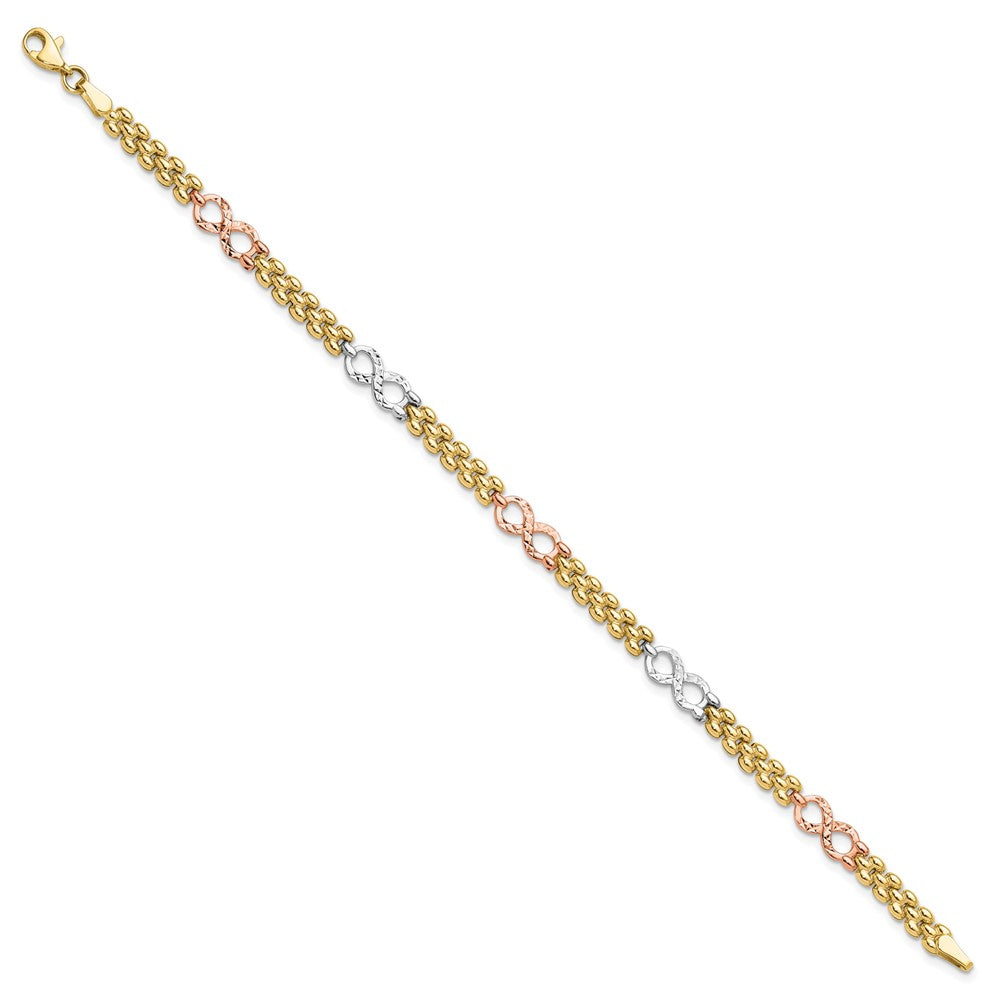 10K Tri-color Reversible Infinity Bracelet 7.5  inches