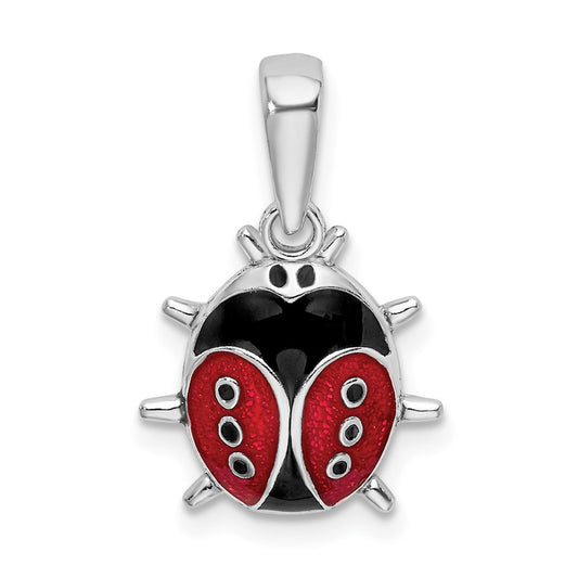 De-Ani Sterling Silver Rhodium-Plated Polished 3D Enameled Ladybug Pendant