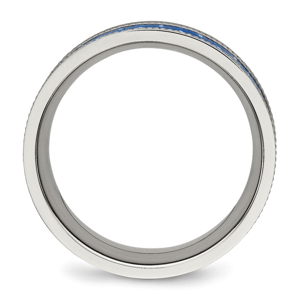 Stainless Steel Polished Blue Carbon Fiber Inlay Textured Edge 8mm Band Size - 8