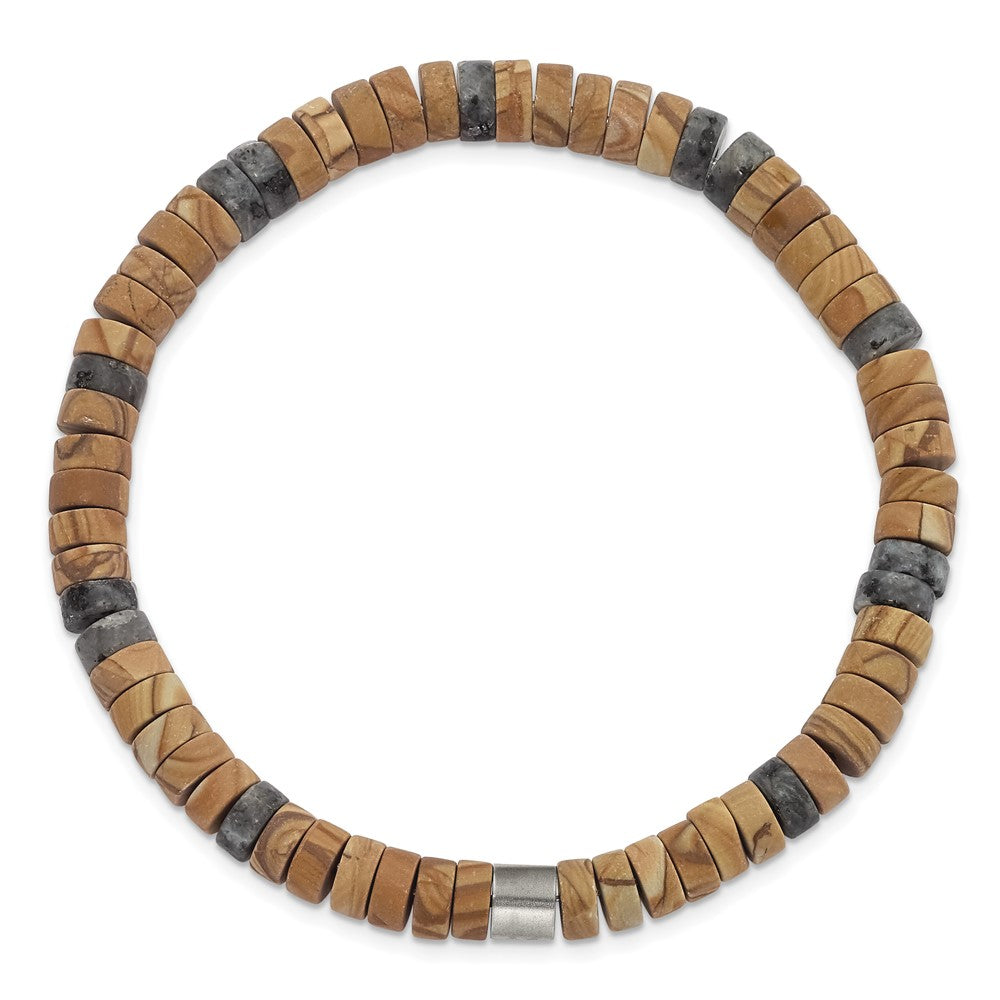 Stainless Steel Grain Stone/Black Spectrolite Stretch Bracelet