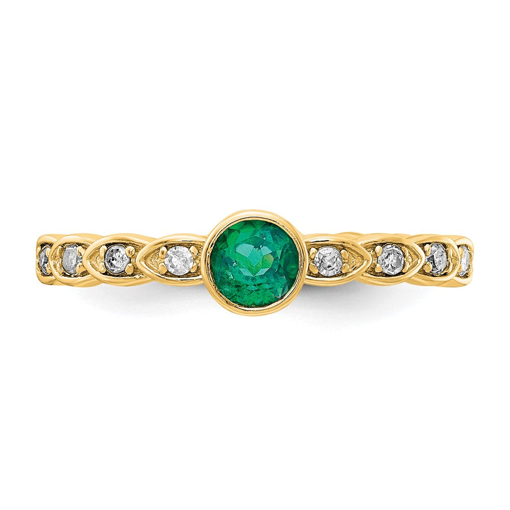 Sterling Silver Gold Tone Created Emerald and Diamond Ring