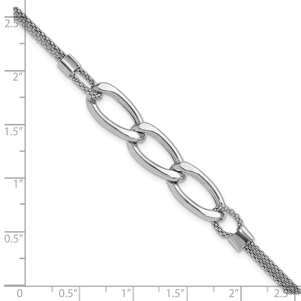 Sterling Silver Rh-plat Polished Multi-Strand w/1in ext. Bracelet 8  inches