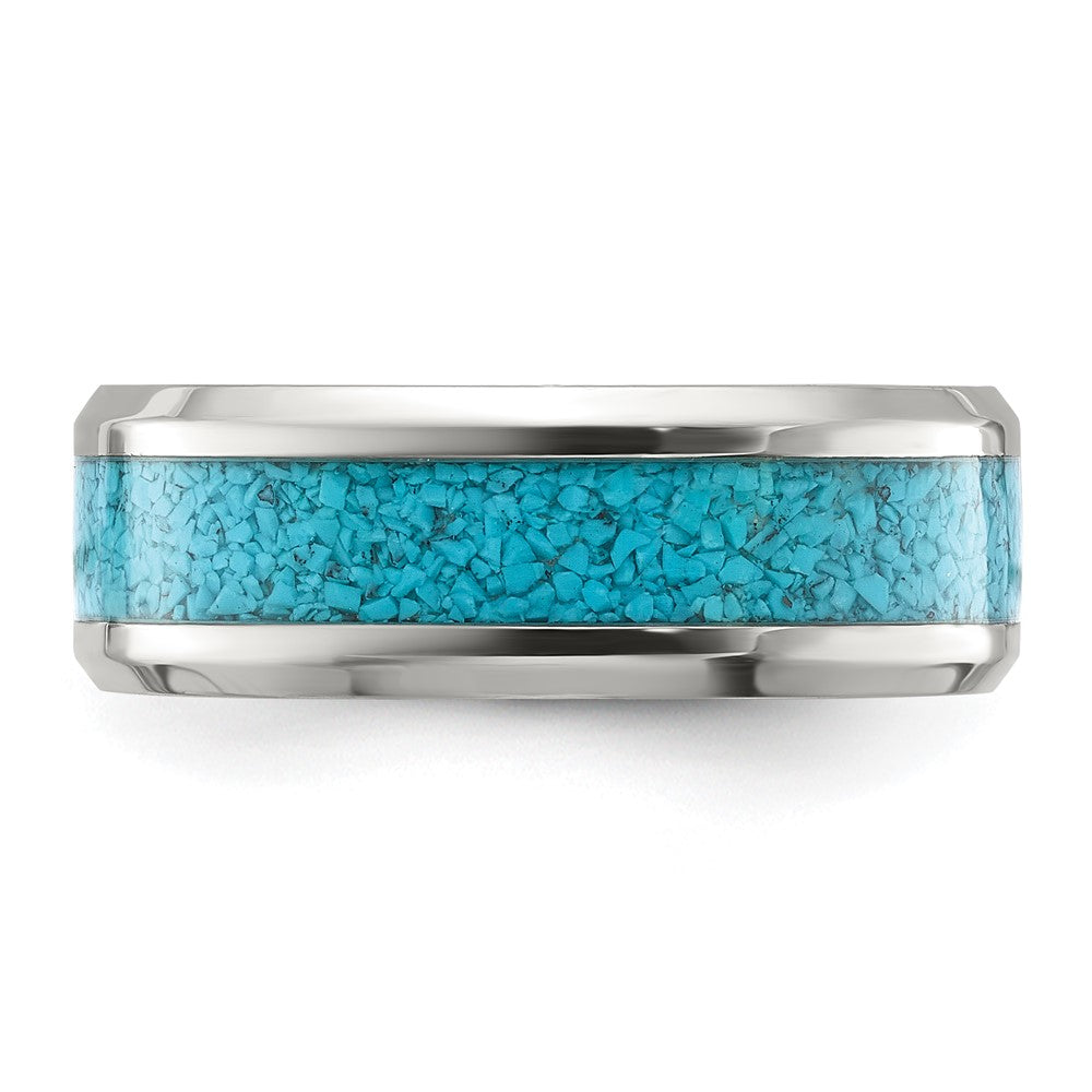 Chisel Stainless Steel Polished with Turquoise Inlay 8mm Band Size - 11.5