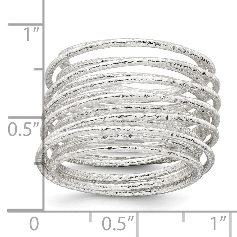 Sterling Silver Polished and Textured Wrapped Spring Size 7 Flexible Ring