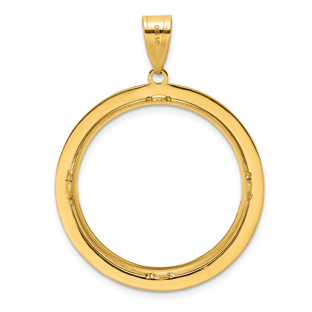 14k Polished and Black Enamel Greek Key with 27.0mm Prong Coin Bezel Pendan