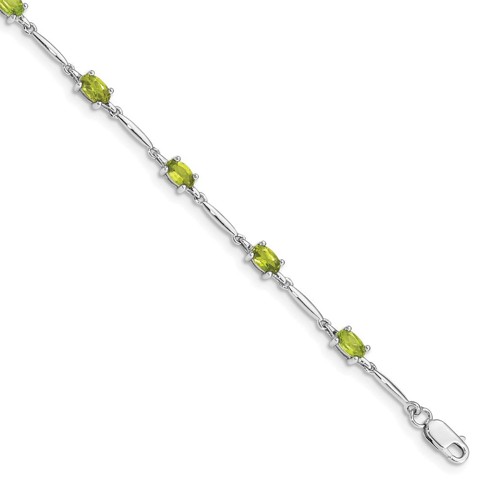 Sterling Silver Rhodium-plated Peridot Bracelet 7 inches