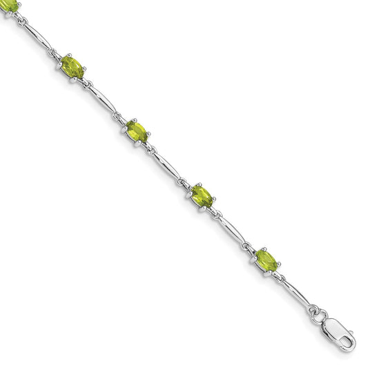 Sterling Silver Rhodium-plated Peridot Bracelet 7 inches