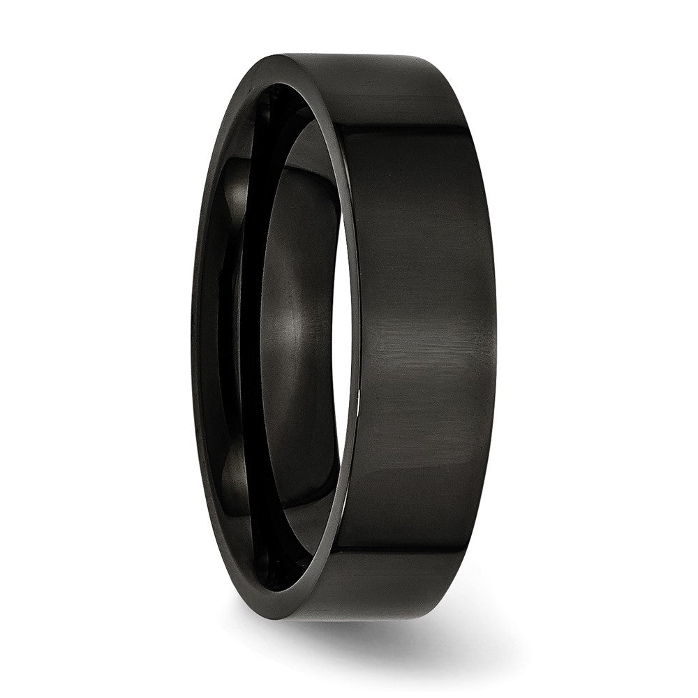 Stainless Steel 6mm Black IP-plated Polished Flat Band Size - 8