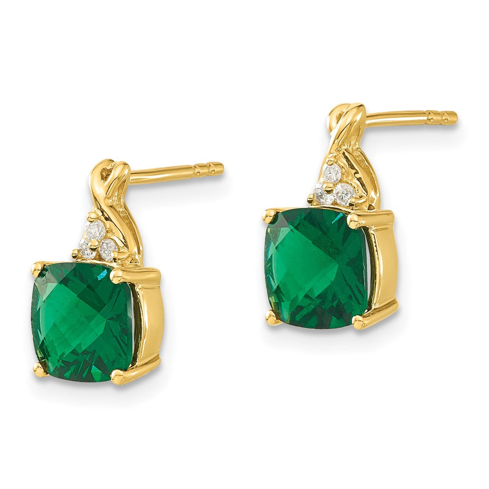14K Yellow Gold Synthetic Checkerboard Emerald & Diamond Earrings