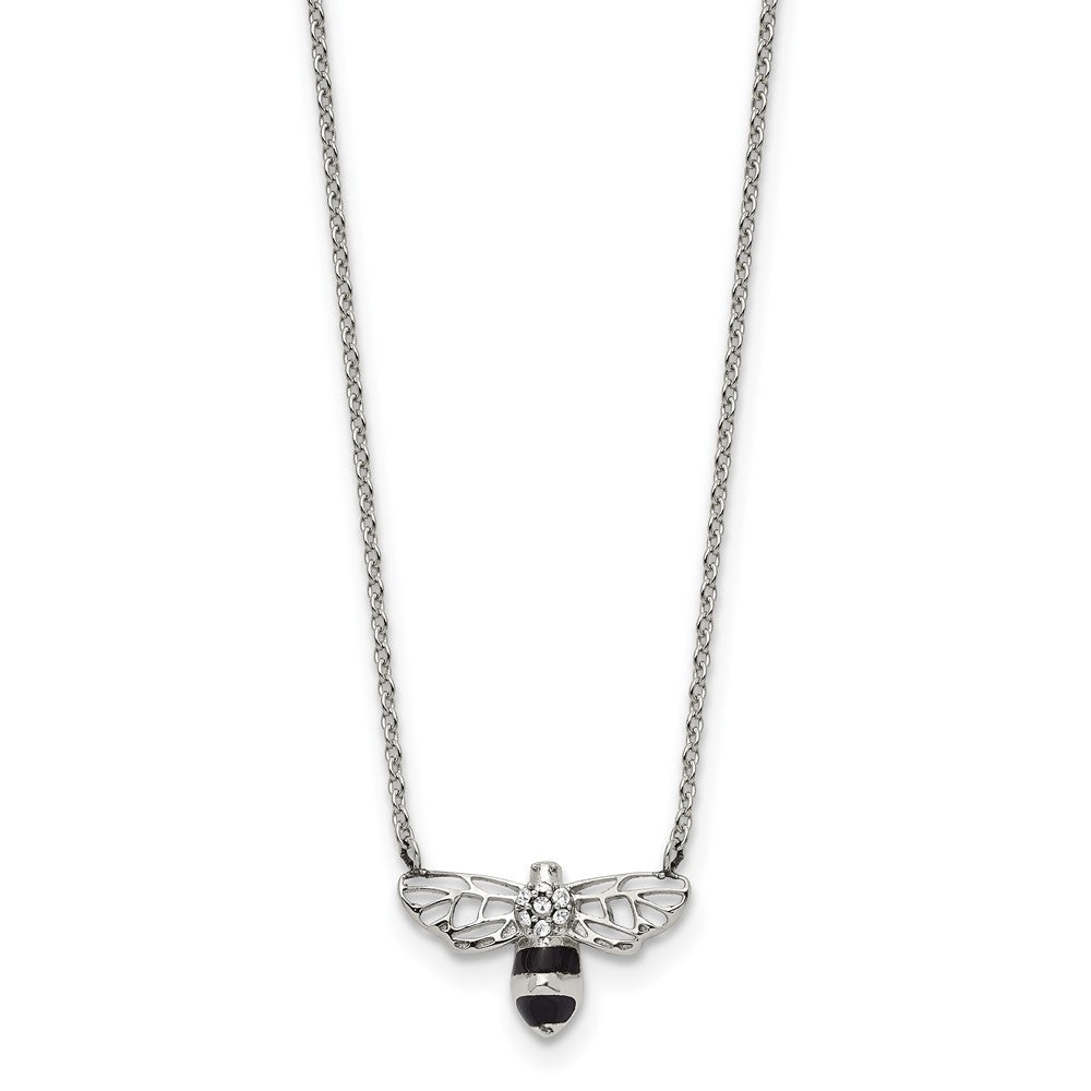 Stainless Steel Polished Enamel w/Preciosa Bee w/1.75in ext Necklace