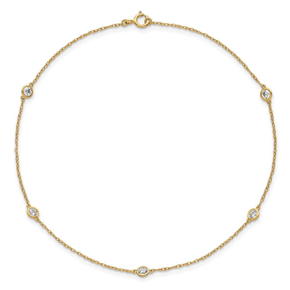 10k Polished Bezel-set CZ 5-Station 10 inch Anklet