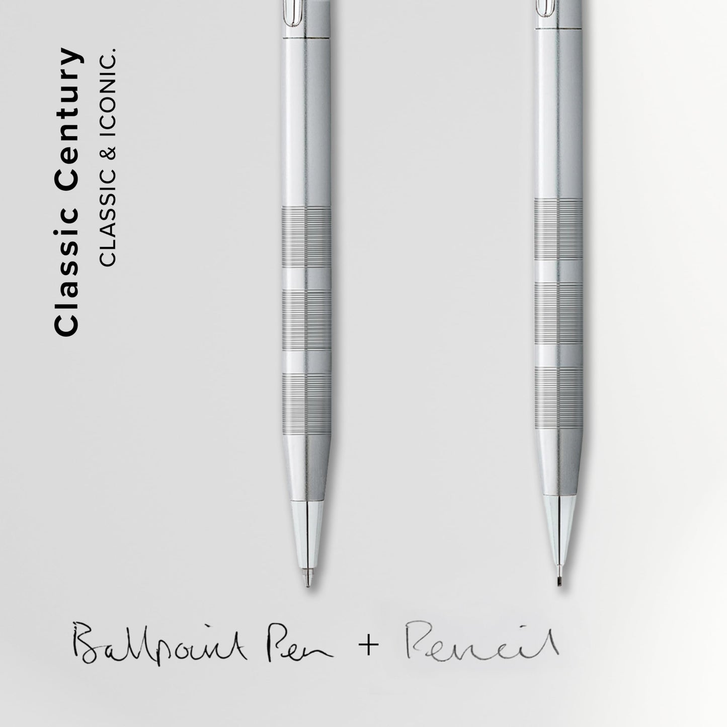 Cross Classic Century Refillable Medium Ballpoint Pen and 0.5mm Pencil Set, Includes Premium Gift Box - Satin Chrome