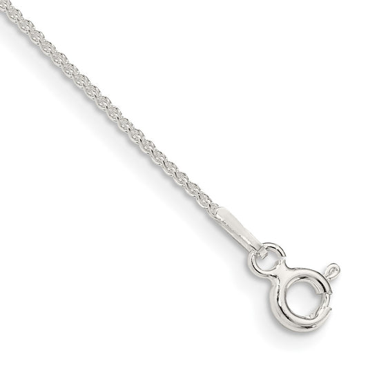 Sterling Silver 1mm Round Spiga Chain Anklet 9 inches