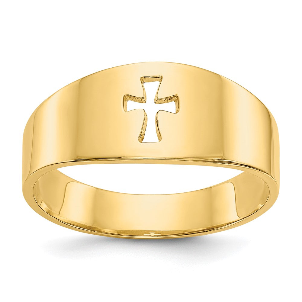14k Polished Cut-out Cross Ring Size 8