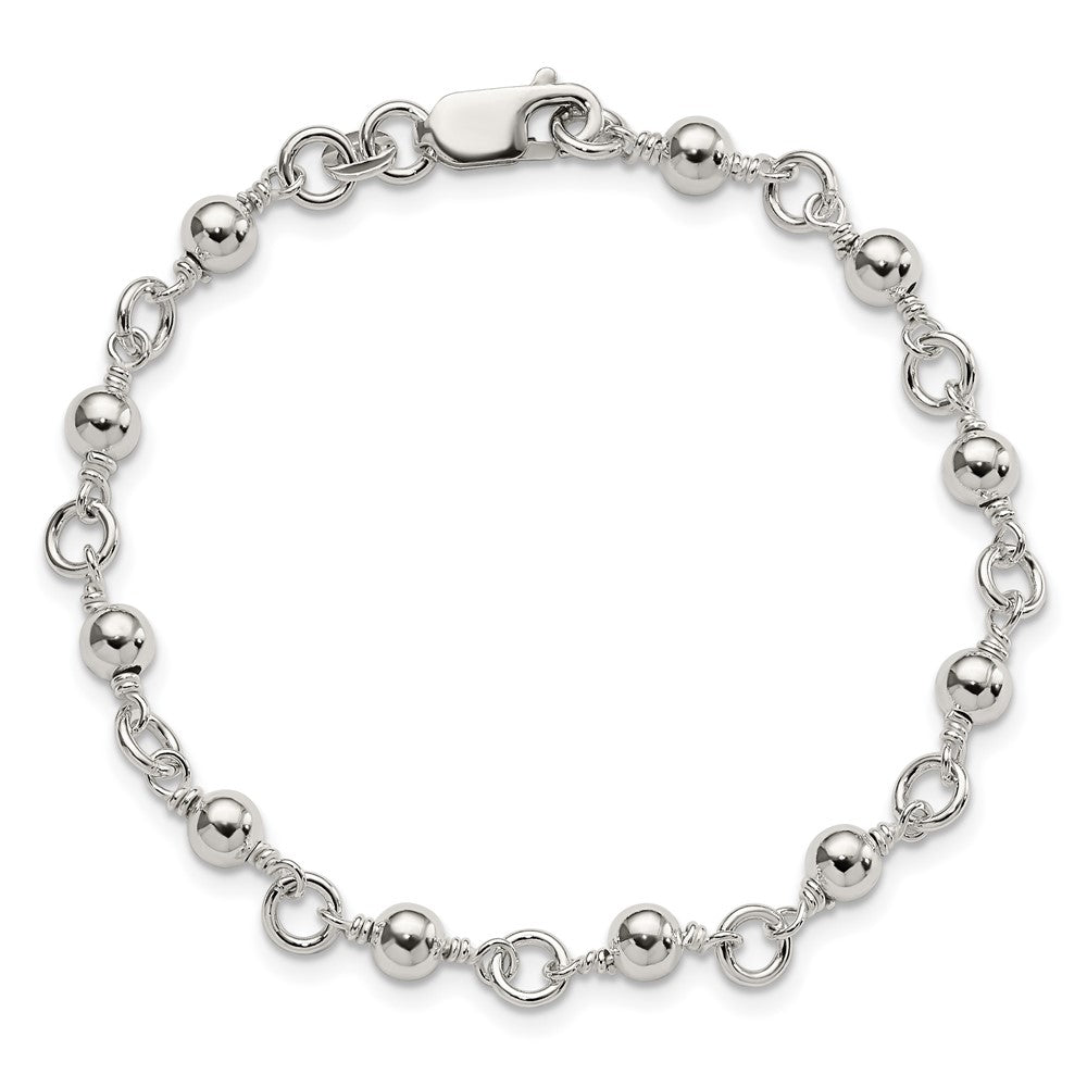 Sterling Silver Beaded Fancy Link Bracelet 7 inches
