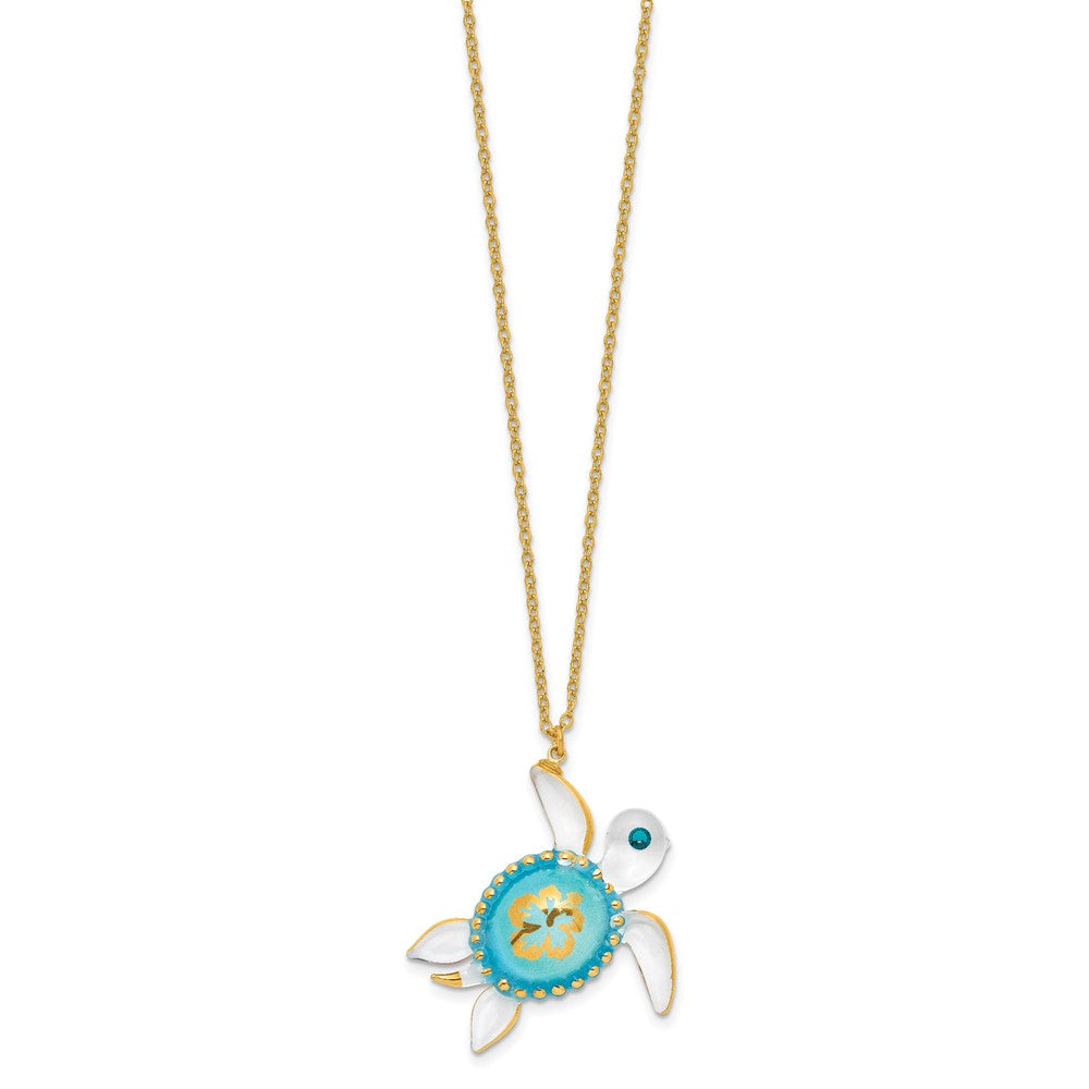 Glass Baron 22K Gilding Accent Gold-trim Blue Glass with Crystal from Swarovski Accent Sea Turtle Aloha 18 inch Gold-tone Necklace QGM15182