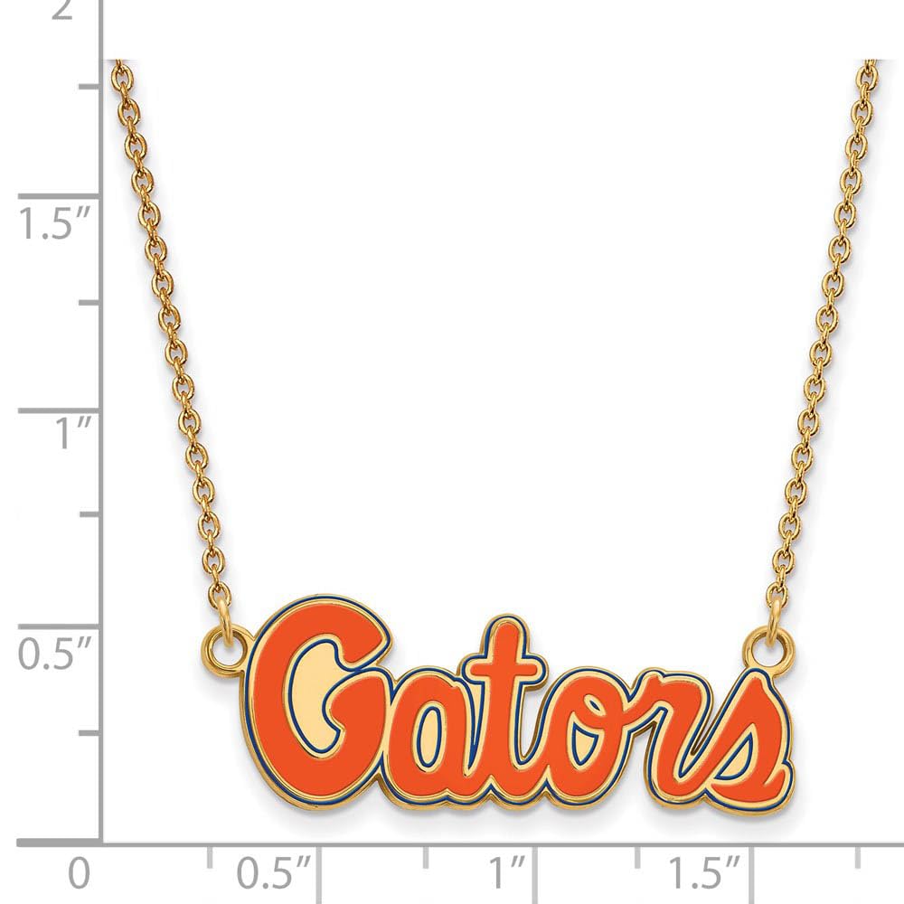 Sterling Silver Gold-plated LogoArt University of Florida Gators Script Small Enameled Pendant 18 inch Necklace Q-GP080UFL-18