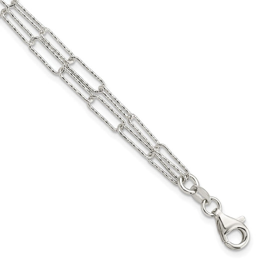 Sterling Silver Rhodium-plated Two D/C Fancy Link w/1 in ext Bracelet 7 inches
