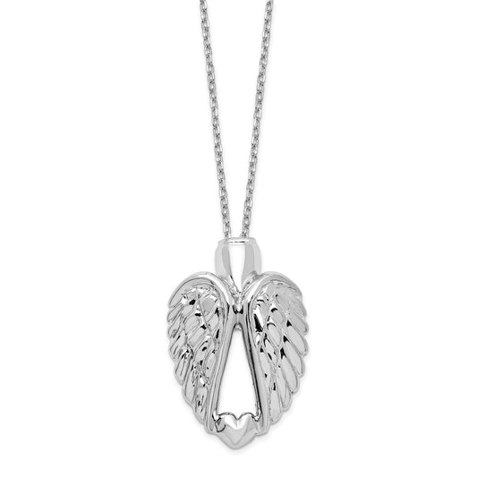 Sterling Silver Rhodium-plated Wings Ash Holder 18in Necklace 18 Inches