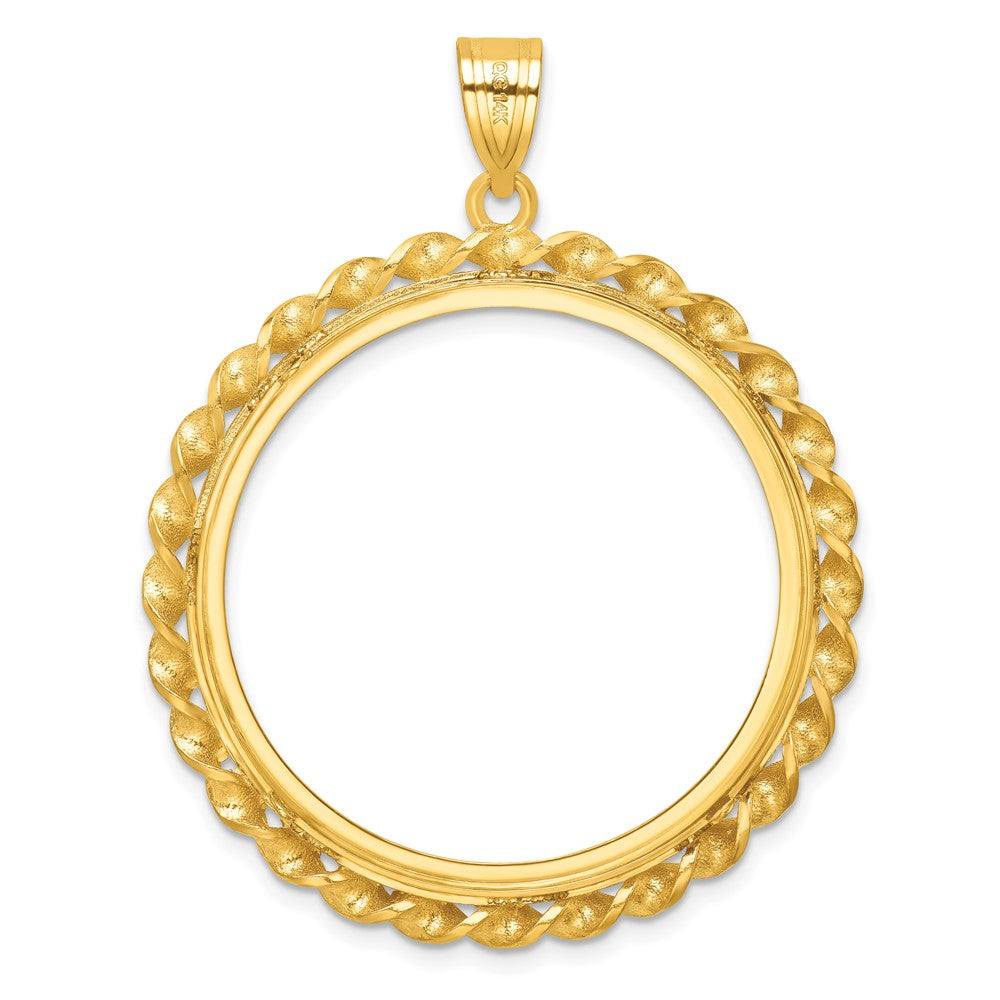 Wideband Distinguished Coin Jewelry 14k Polished Diamond-cut and Wide Twisted Wire 32.7mm Prong Coin Bezel Pendant