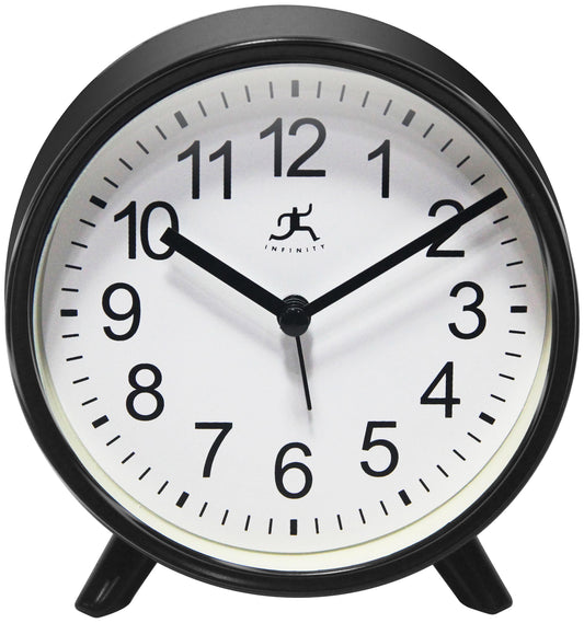 Infinity Instruments Plastic 5.75" Indoor Tabletop Alarm Clock with Quartz Movement for Accurate Time Keeping, Black