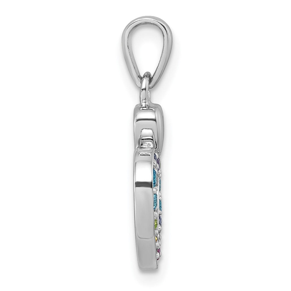 Sterling Silver Rhodium-plated Polished Rainbow CZ Double Heart Pendant