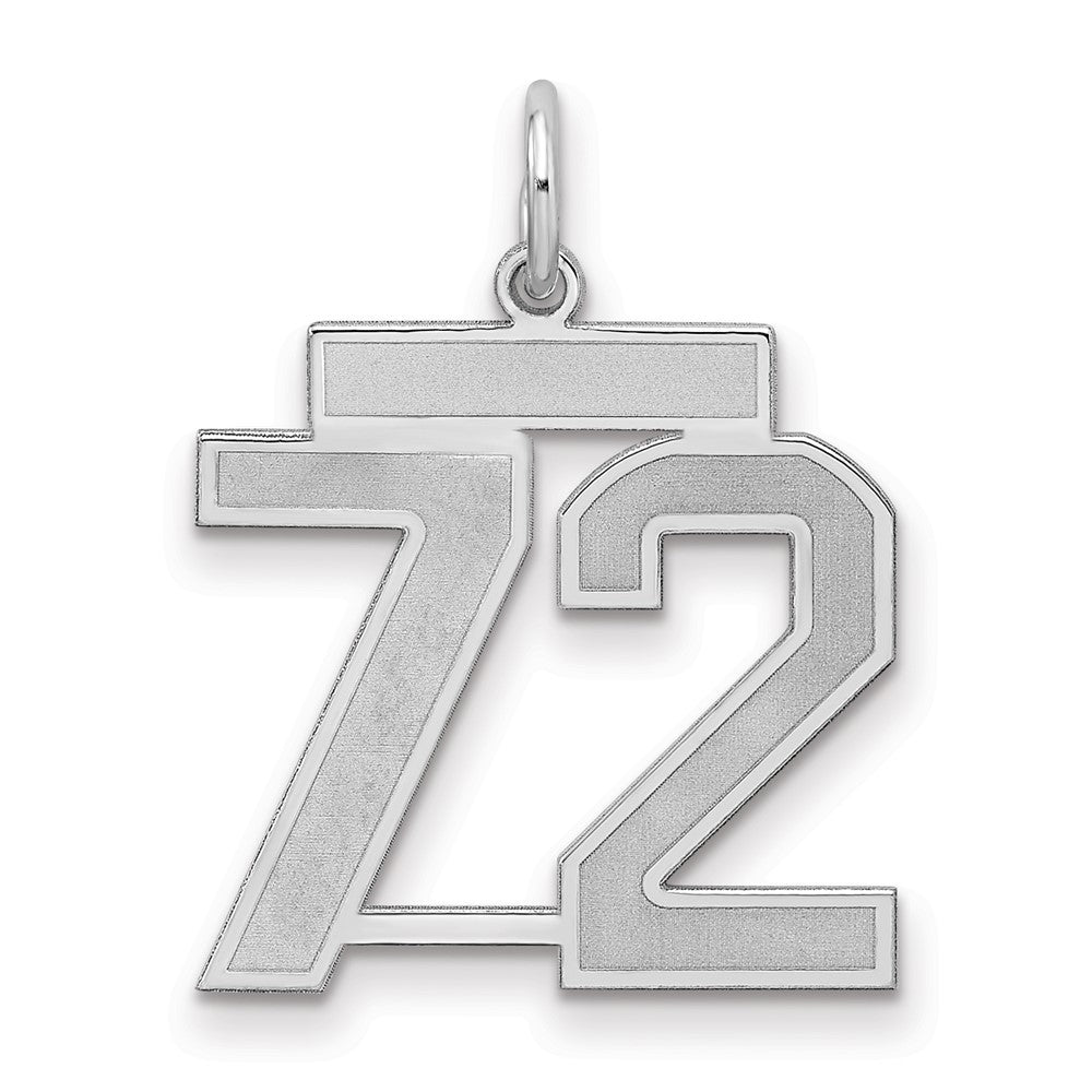 Sterling Silver/Rhodium-plated Satin Number 72 Charm