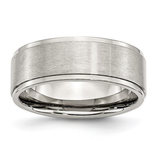 Stainless Steel Polished w/Brushed Center 8mm Ridged Edge Band Size - 11