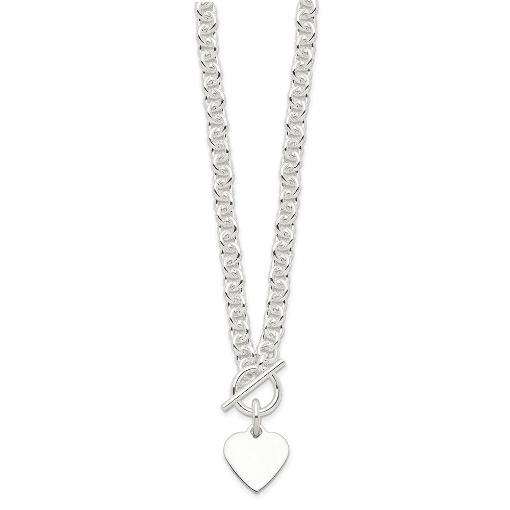 Sterling Silver Engraveable Heart Disc on Fancy Link Toggle 18in Necklace 18 Inches