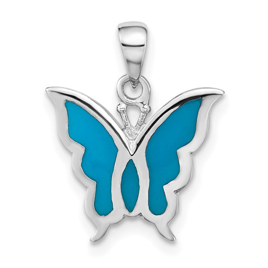 Sterling Silver Blue Enamel Butterfly Pendant