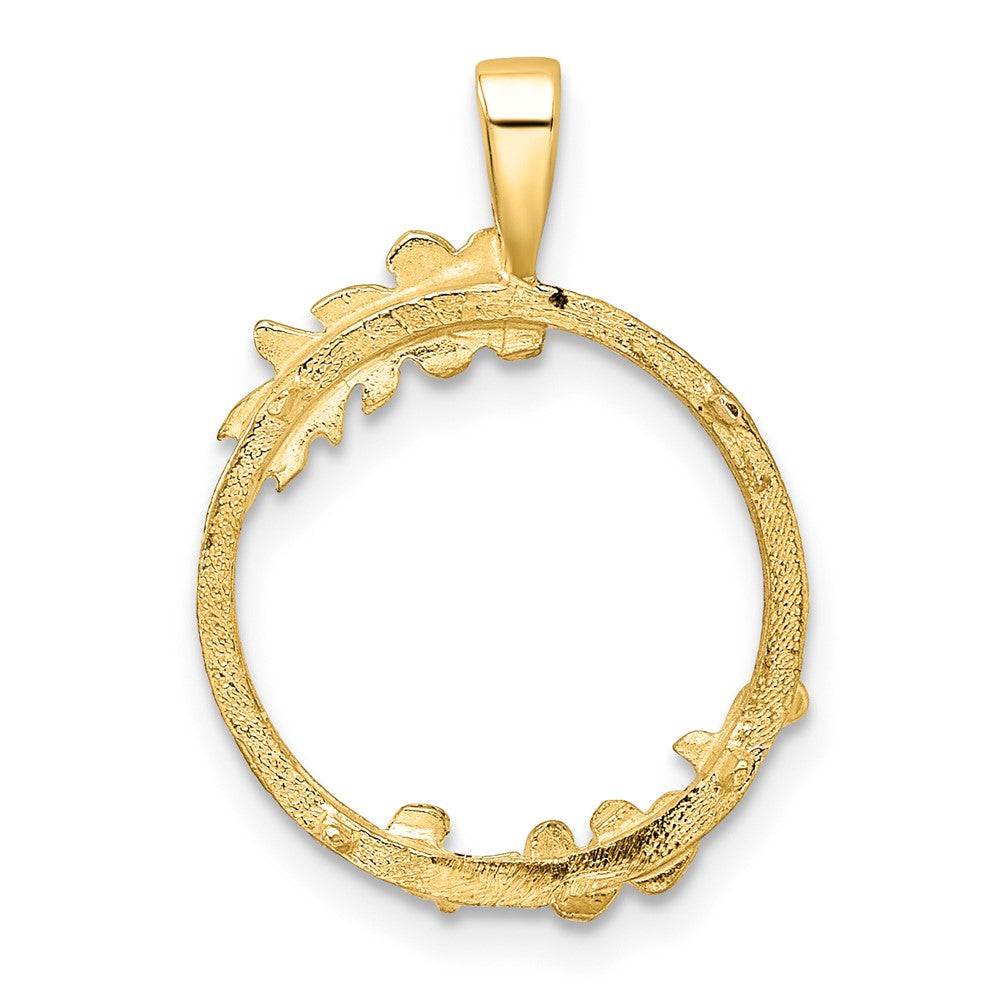 Wideband Distinguished Coin Jewelry 14k Polished and Satin Floral Design 14.0mm Prong Coin Bezel Pendant