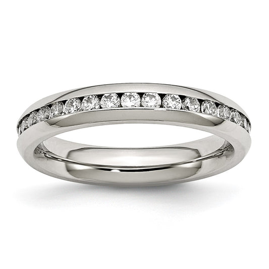 Stainless Steel Polished 4mm April Clear CZ Ring Size - 6