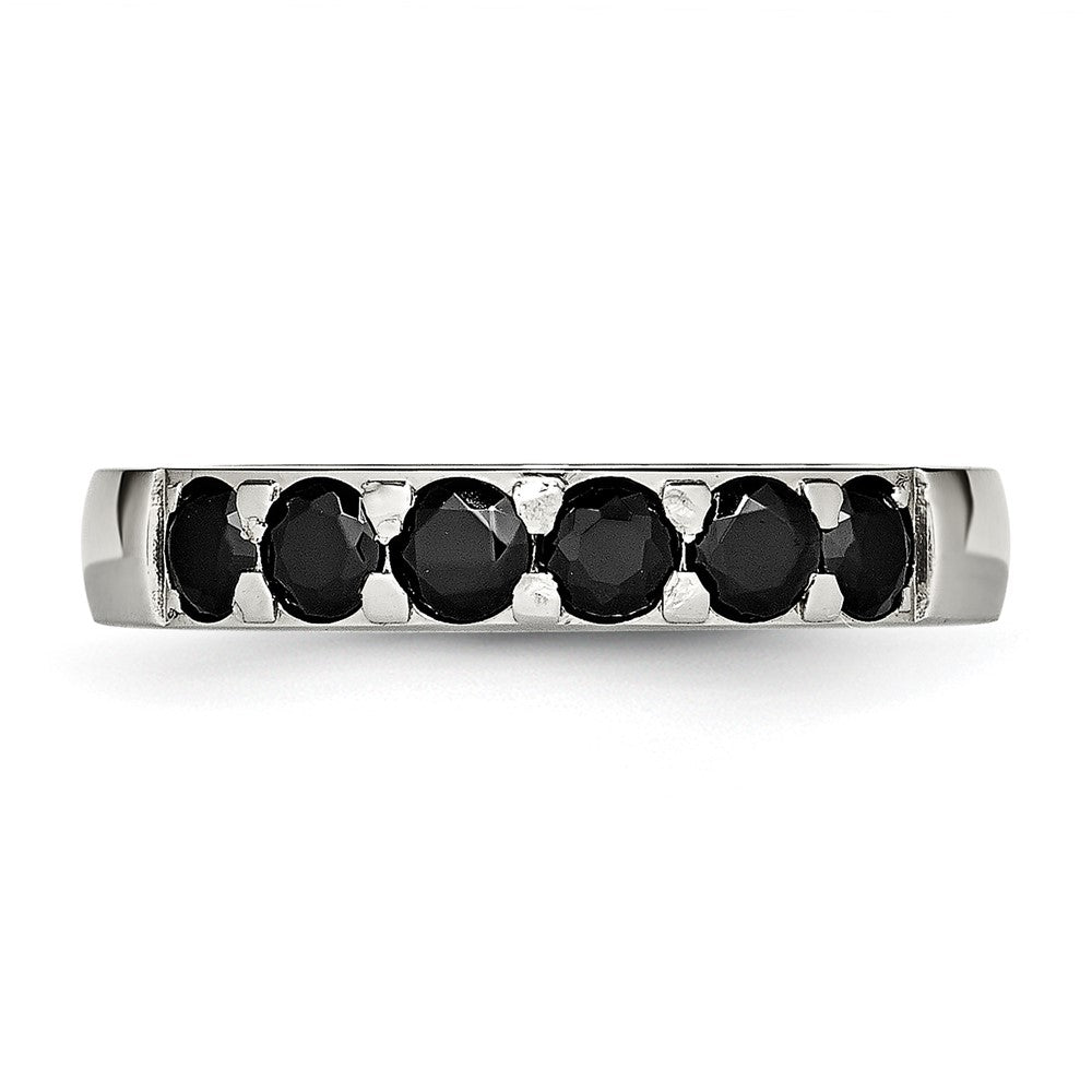 Stainless Steel Polished Black CZ 4mm Band Size - 5