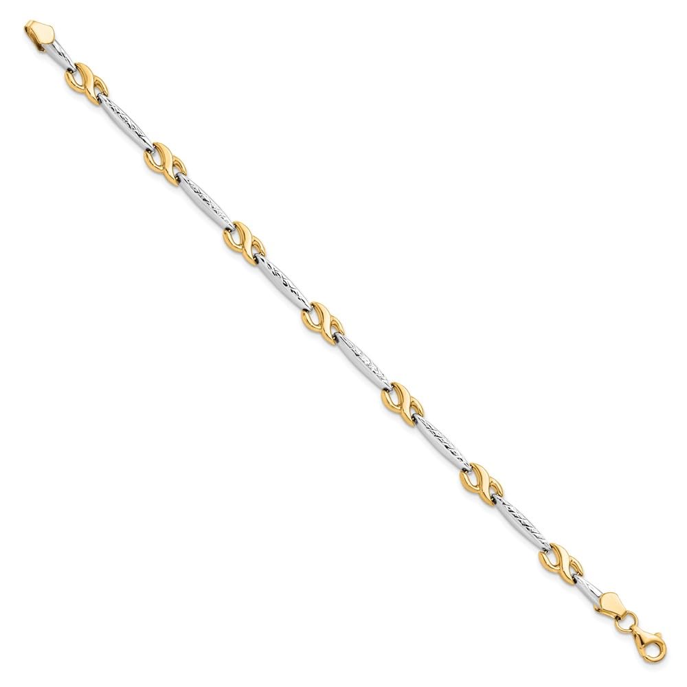 Primal Gold 10 Karat Yellow Gold with Rhodium Diamond-cut Bracelet