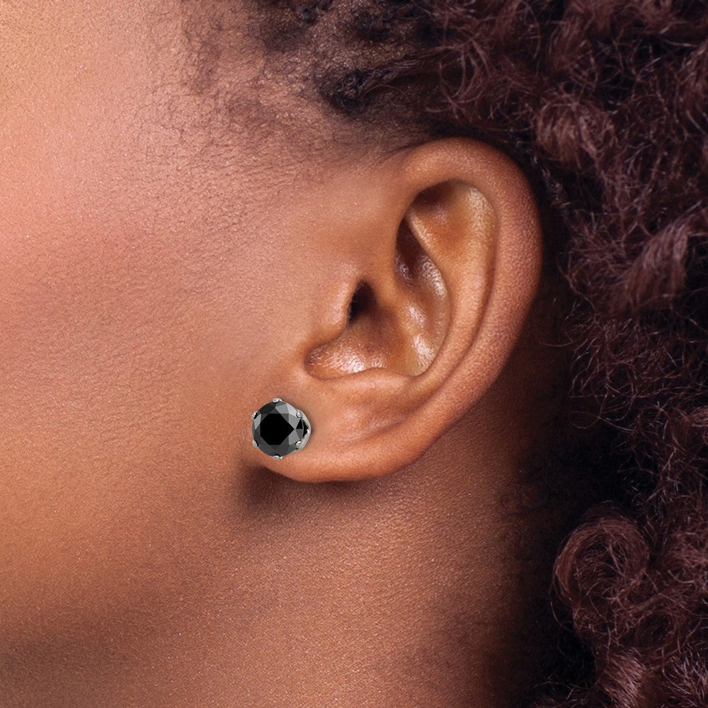 Stainless Steel Polished 8mm Black Round CZ Stud Post Earrings
