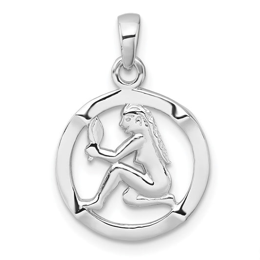 Sterling Silver Rhodium-plated Polished Reversible Virgo in Circle Zodiac Pendant