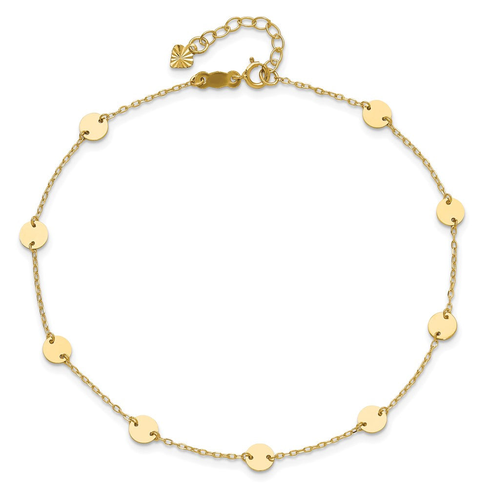 14K Polished Disc 9in Plus 1in ext. Anklet 9 inches