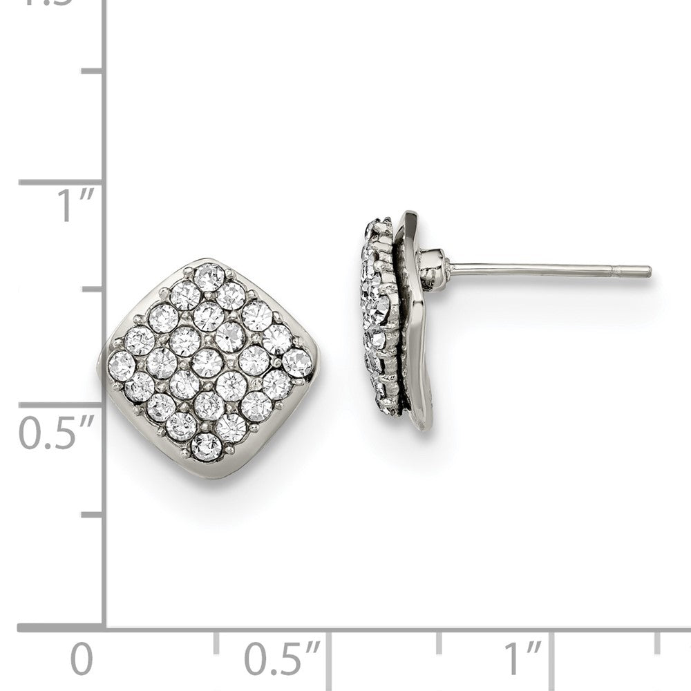 Stainless Steel Polished Post Square with Crystal Earrings