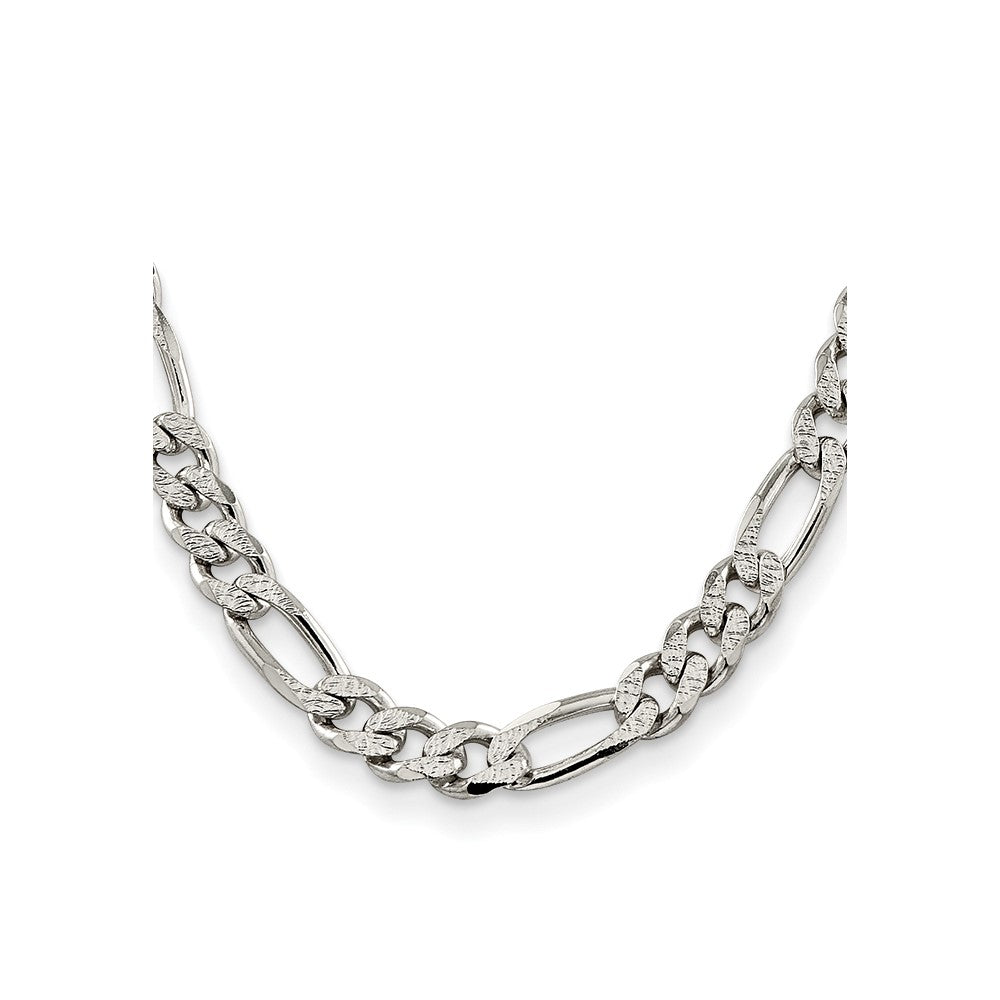 Sterling Silver 11.0mm Pav‚ Flat Figaro Chain 26 Inches